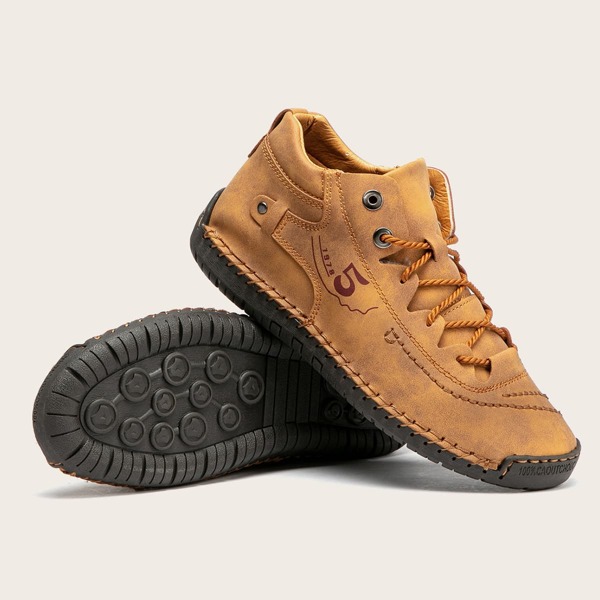 

Men Stitch Trim Lace-up Front Loafers, Yellow