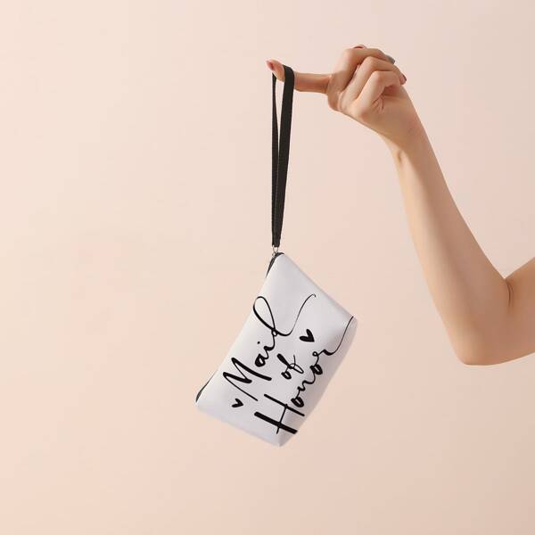 

Letter Graphic Zippered Makeup Bag, Multicolor
