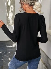 SHEIN LUNE Color Block Notch Neck Tee - Multicolor - View 2