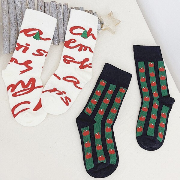 

2pairs Toddler Kids Christmas Letter Graphic Socks, Multicolor