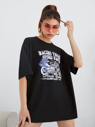 T-shirt oversize lettre moto graphique