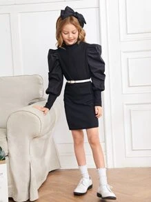 SHEIN 女孩泡泡袖不附腰帶緊身洋裝