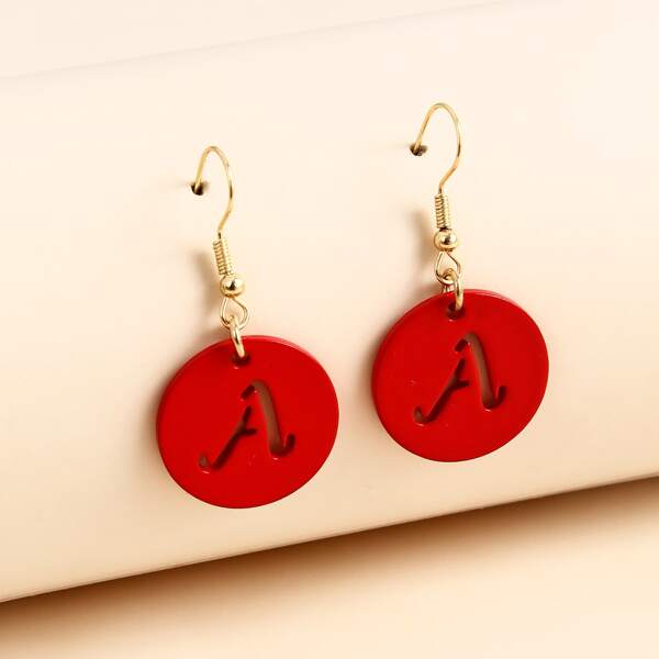 

Hollow Out Letter Drop Earrings, Red