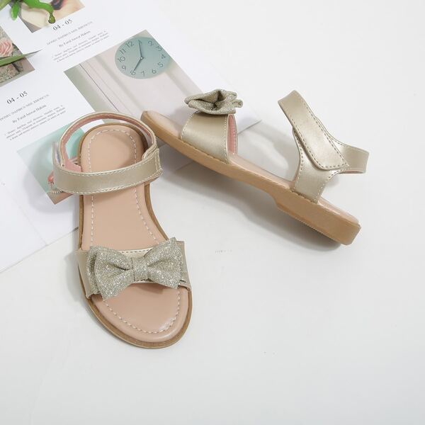 

Girls Glitter Detail Rhinestone Decor Ankle Strap Sandals, Gold