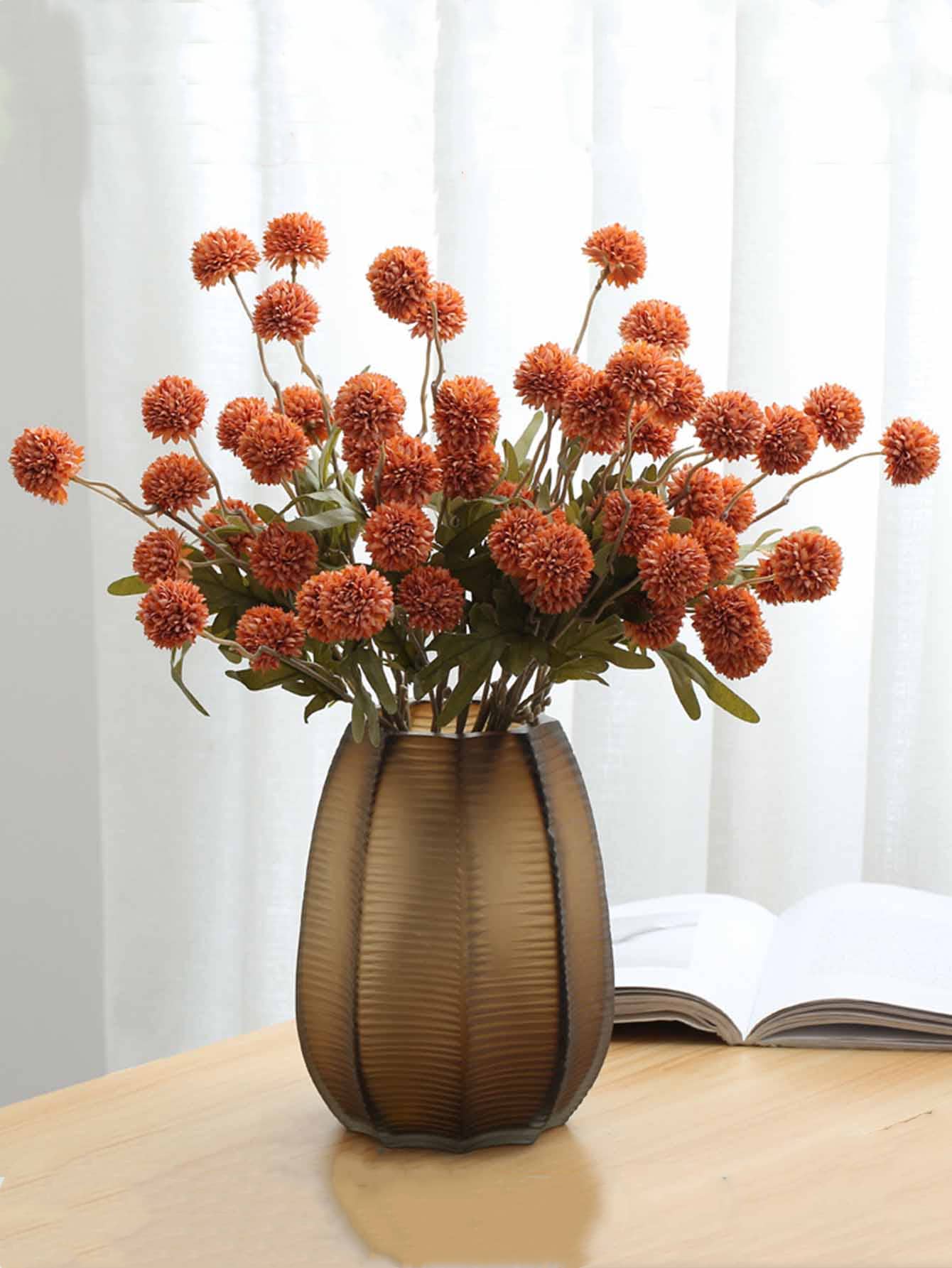 1pc Artificial Plant, Mini Dandelion Flowers 50cm Faux Plant Branch, Silk Flowers Faux Flower Stem For Home Living Room Bedroom Decor, Fake Plants, Fall Decor, Room, Desk, Garden Decor, Room Decoration Stuff, Valentine Day, Gift Gifts Birthday Graduation Home Decor Back To School School Supplies - Orange - View 1
