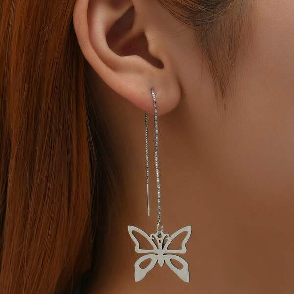 

Butterfly Charm Drop Earrings, Silver