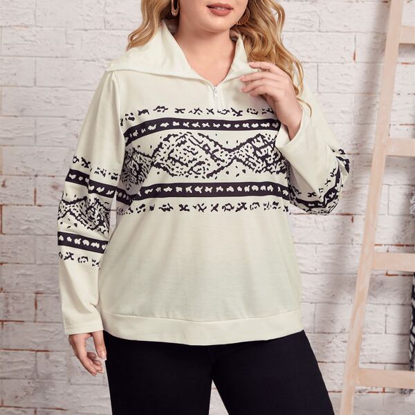 

Plus Quarter Zip Graphic Sweatshirt, Beige
