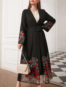 Al Najma Floral Embroidery Belted Abaya - Multicolor - View 3