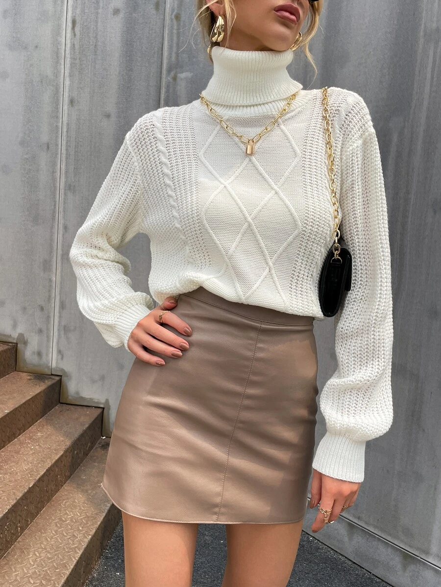 Selianne Turtleneck Cable Knit Jumper - White - View 1