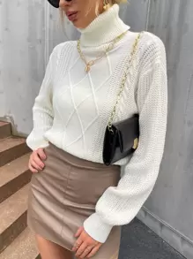 Selianne Turtleneck Cable Knit Jumper - White - View 3