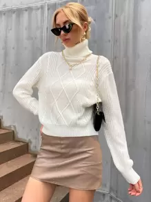 Selianne Turtleneck Cable Knit Jumper - White - View 4