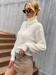 Selianne Turtleneck Cable Knit Jumper - White - View 5