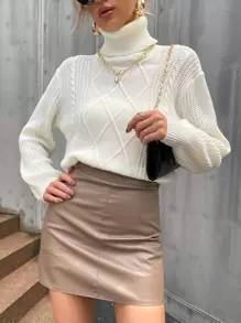 Selianne Turtleneck Cable Knit Jumper - White - View 6