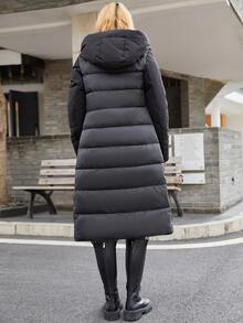 GASMAN Patch Pocket Belted Hooded Padded Coat,Ladies Winter Casual Belted,Patched,Pocket,Zipper Regular Sleeve Hooded Regular Fit Black Plain Women Coats,Winter Warmth/ Winter Fashion