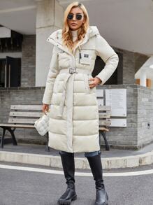 GASMAN Patch Pocket Belted Hooded Padded Coat