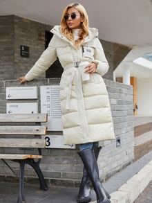 GASMAN Patch Pocket Belted Hooded Padded Coat