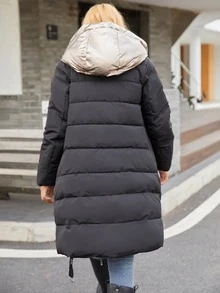 GASMAN Áo khoác nữ mùa đông Nút Dây kéo Đắp vá Túi Khối Màu Giải trí - màu đen - Xem 2