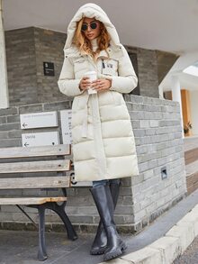 GASMAN Patch Pocket Belted Hooded Padded Coat