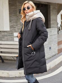 GASMAN Áo khoác nữ mùa đông Nút Dây kéo Đắp vá Túi Khối Màu Giải trí - màu đen - Xem 4