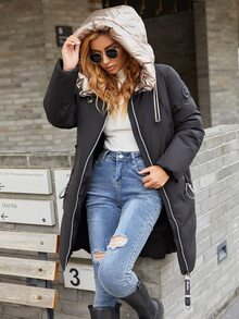 GASMAN Áo khoác nữ mùa đông Nút Dây kéo Đắp vá Túi Khối Màu Giải trí - màu đen - Xem 5