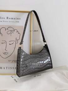 Crocodile Embossed Shoulder Bag - Dark Grey - View 2