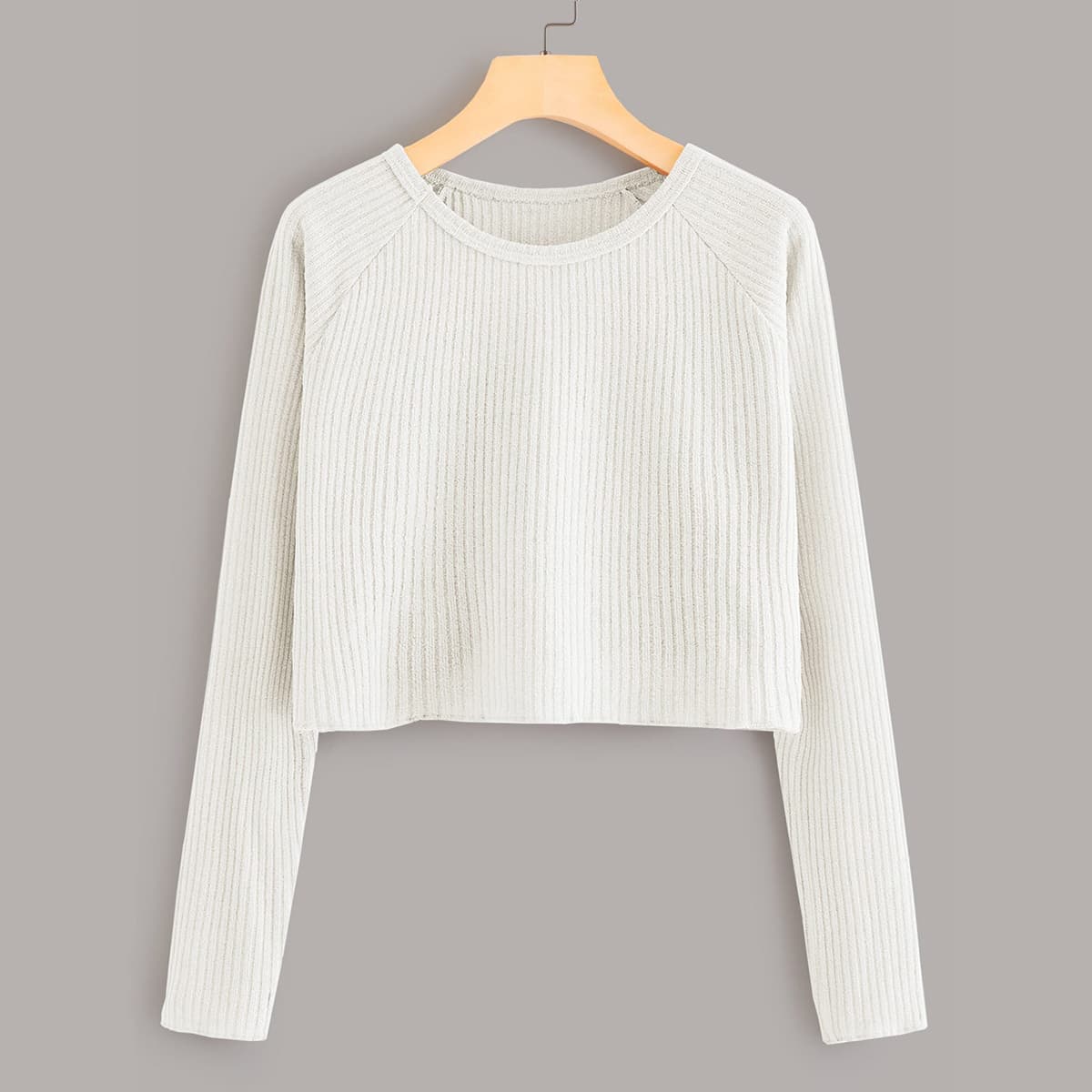 

Solid Ribbed Crop Tee, White