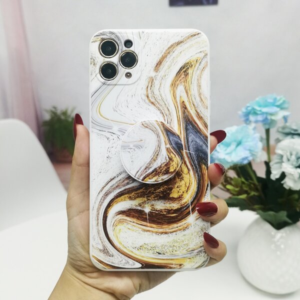 

Marble Pattern Phone Case With Stand-Out Phone Grip, Multicolor