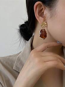 圓形裝飾耳墜 - 棕色 - 查看 1