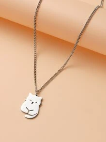 Cat Charm Necklace - Silver - View 1