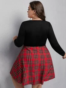 Plus Tartan Panel Dress - Multicolor - View 2