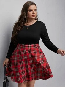Plus Tartan Panel Dress - Multicolor - View 4