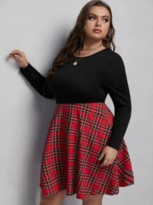 Plus Tartan Panel Dress - Multicolor - View 5