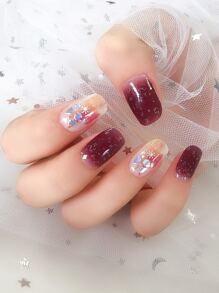 1sheet Glitter & Ombre Nail Art Sticker & 1pc Nail File - Multicolor - View 1