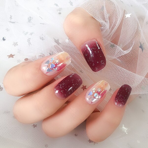 

1sheet Glitter & Ombre Nail Art Sticker & 1pc Nail File, Multicolor