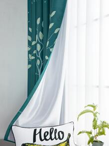 1pc Leaf Pattern Curtain, Modern Polyester Blackout Curtain For Bedroom And Living Room - Multicolor - View 4