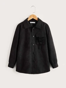 SHEIN Boys Buckled Flap Pocket Coat - Black - View 1