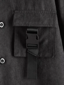 SHEIN Boys Buckled Flap Pocket Coat - Black - View 3