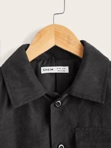 SHEIN Boys Buckled Flap Pocket Coat - Black - View 4
