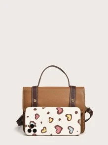 Mini Flap Satchel Bag - Brown - View 7