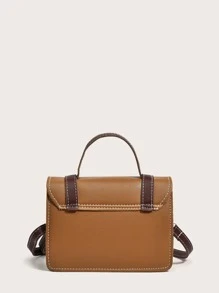 Mini Flap Satchel Bag - Brown - View 3