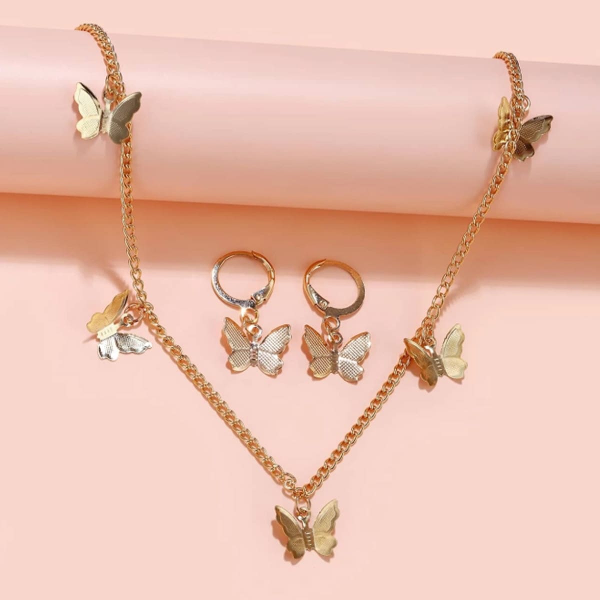 

Butterfly Decor Chain Necklace & Earrings, Gold