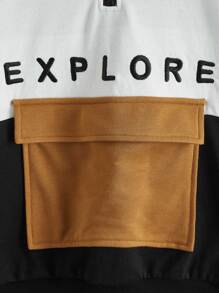 SHEIN Tween Boy Letter Embroidered Half Zip Placket Sweatshirt - Multicolor - View 3