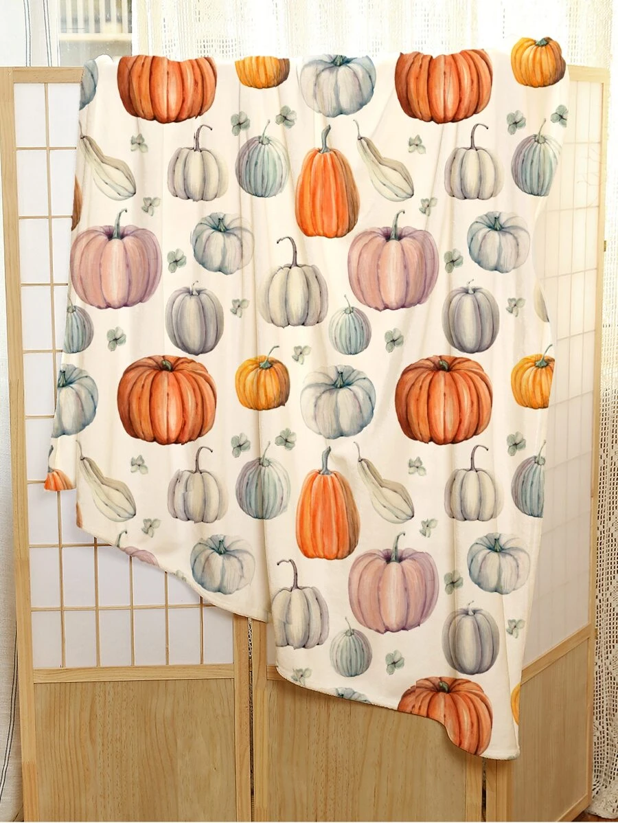 Autumn Pumpkin Print Blanket - Multicolor - View 1