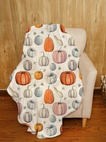 Autumn Pumpkin Print Blanket - Multicolor - View 2