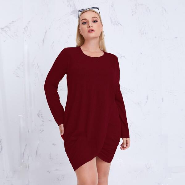 

Plus Heathered Knit Wrap Dress, Burgundy