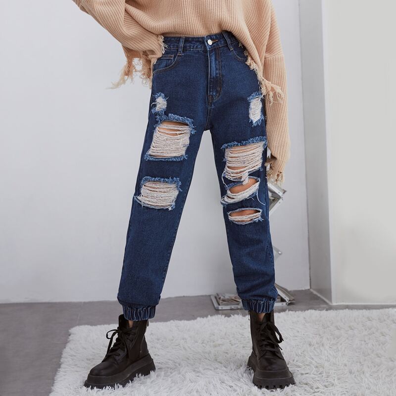 

Solid Ripped Jeans, Dark wash