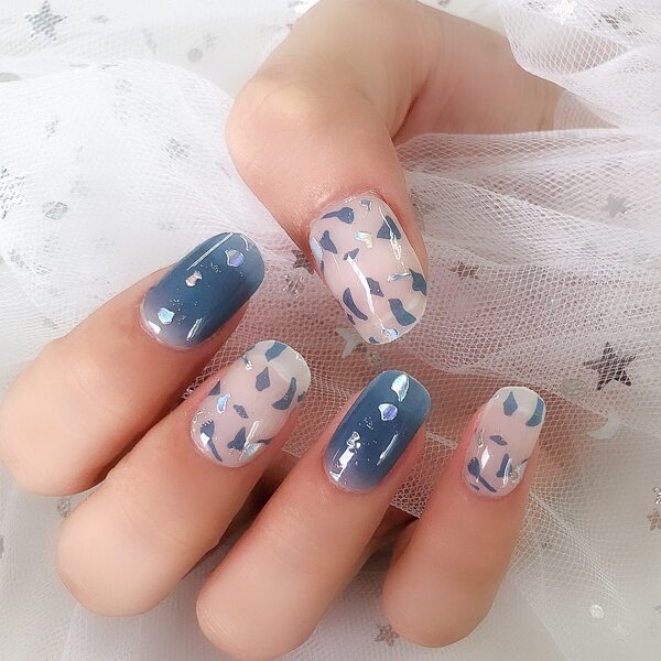 

1sheet Ombre & Glitter Nail Art Sticker & 1pc Nail File, Blue