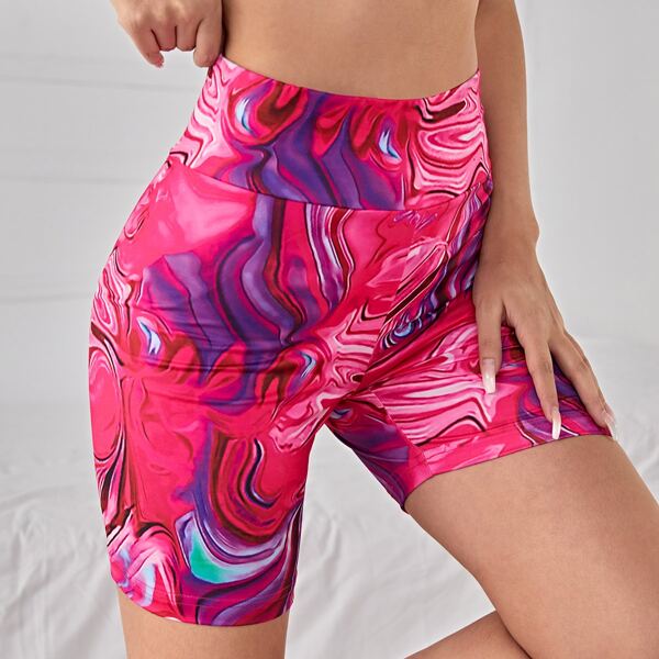 

Marble Print Biker Shorts, Multicolor