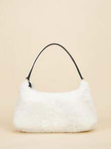 Fuzzy, Soft, Plush Minimalist Fluffy Bag For Girls, Women, College Students, Rookies & White-Collar Workers For Work, Office, Commute, For Autumn & Winter, Warm Winter, Outdoors - White - View 4