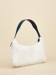 Fuzzy, Soft, Plush Minimalist Fluffy Bag For Girls, Women, College Students, Rookies & White-Collar Workers For Work, Office, Commute, For Autumn & Winter, Warm Winter, Outdoors - White - View 7